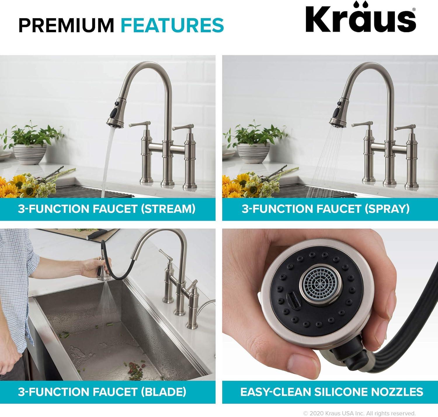 Kraus Allyn Transitional Bridge Kitchen Faucet and Water Filter Faucet Combo