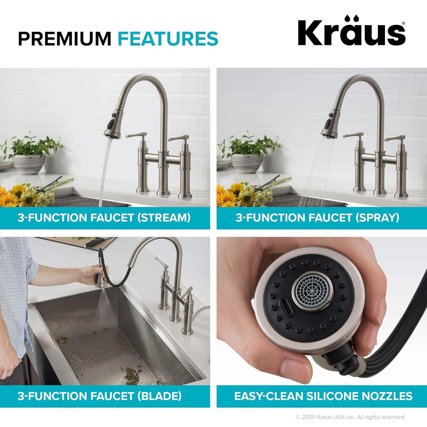 Kraus Allyn Transitional Bridge Kitchen Faucet and Water Filter Faucet Combo