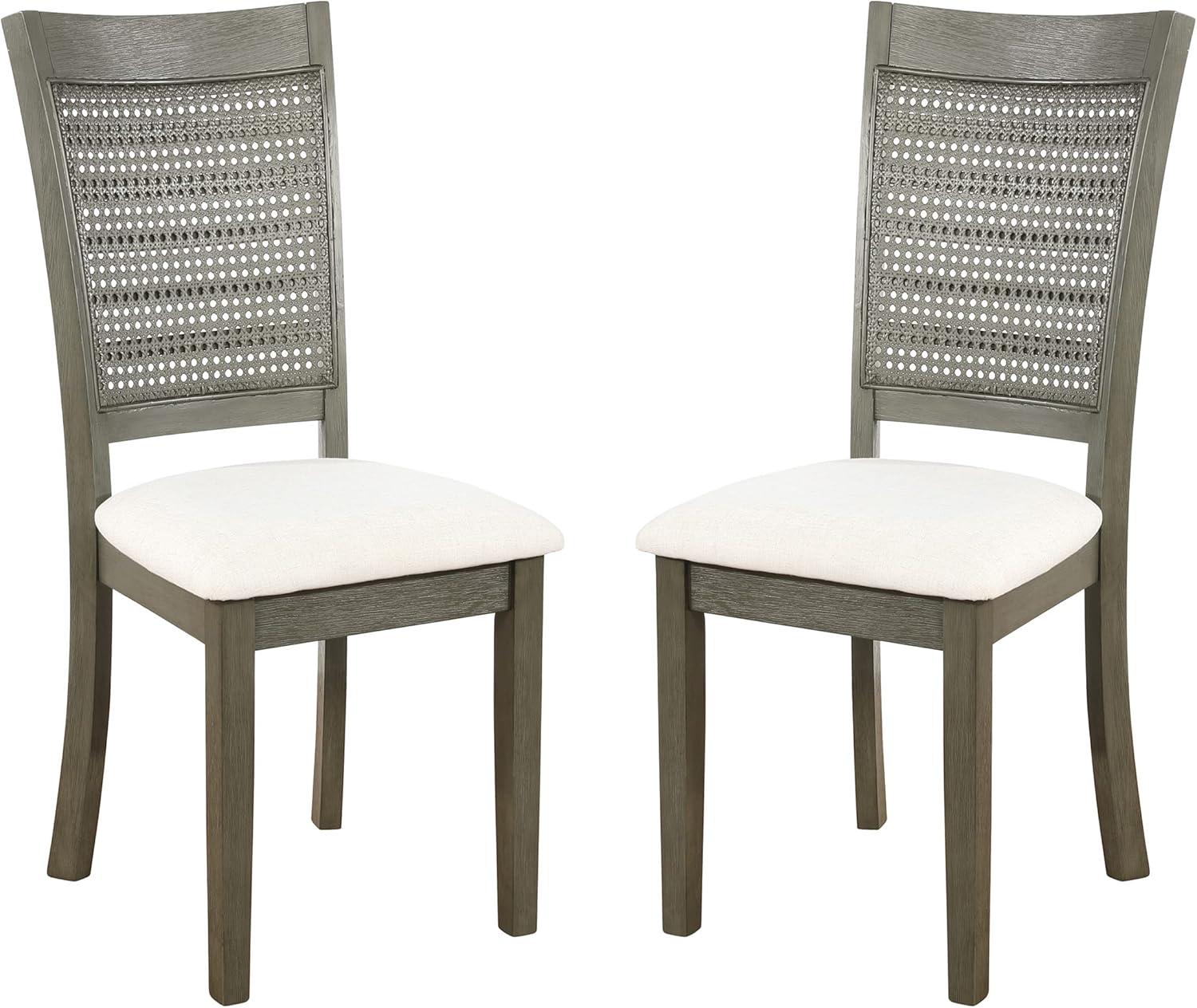 Walden Cane Back Dining Chair  with Gray Base and Linen White Fabric Seat