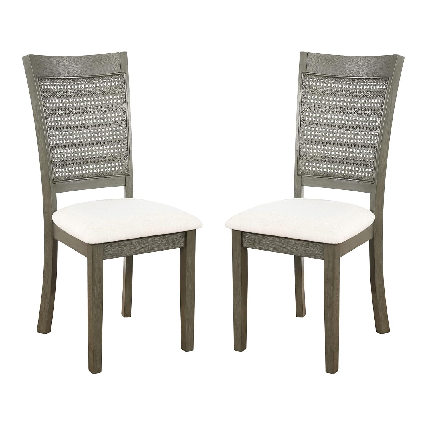 Walden Cane Back Dining Chair  with Gray Base and Linen White Fabric Seat