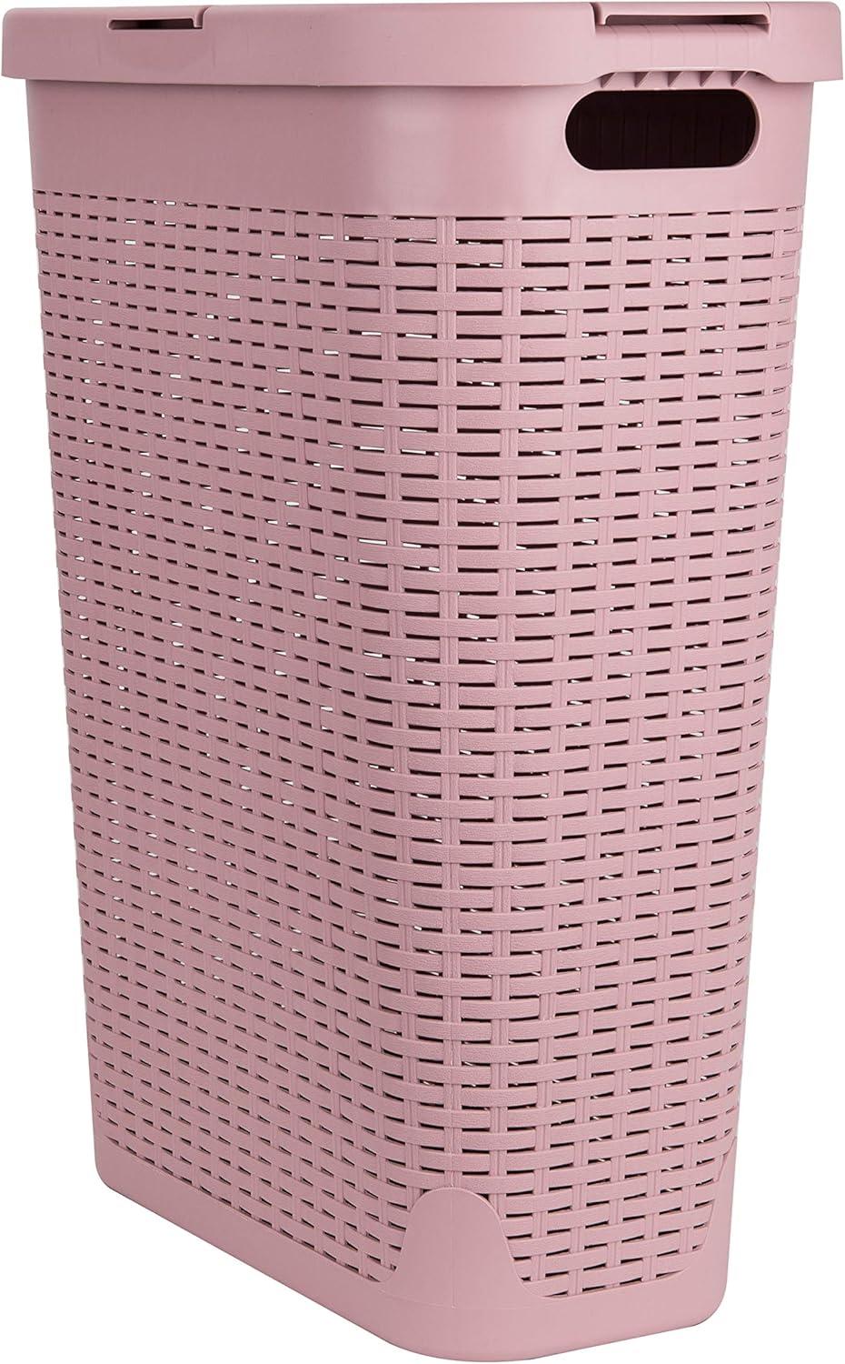 Mind Reader Mind Reader 40L Slim Laundry Hamper, Clothes Basket, Lid, Wicker Design, Plastic