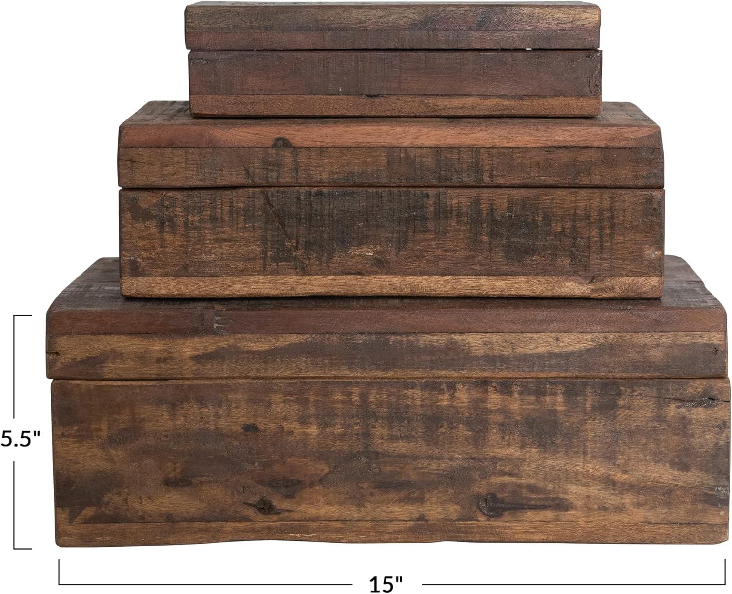 Set of 3 Reclaimed Natural Wood Storage Boxes