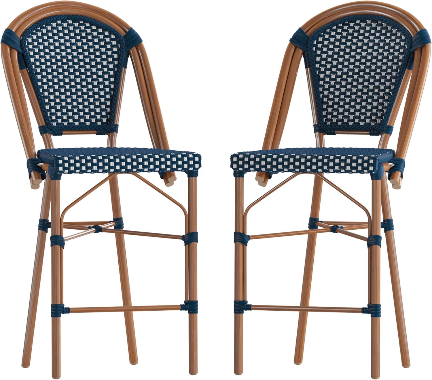 Emma & Oliver Soie Set of Two 26" High Stacking Bistro Counter Stools with PE Seat and Back and Metal Frames for Indoor/Outdoor Use