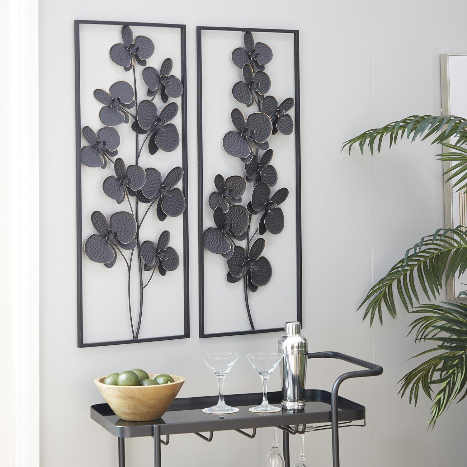 DecMode Black Metal Orchid Floral Wall Decor with Black Frame (2 Count)