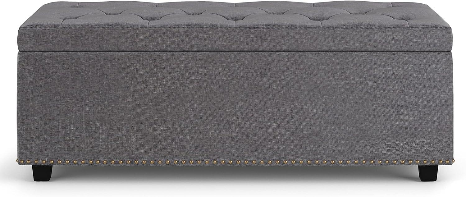 Hamilton Slate Grey Linen Blend Tufted Storage Footstool