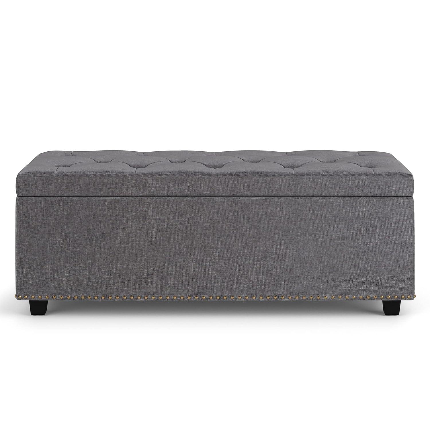 Simpli Home Hamilton 44"W Upholstered Lift-Top Storage Ottoman with Nailhead Trim and Tufted Detailing
