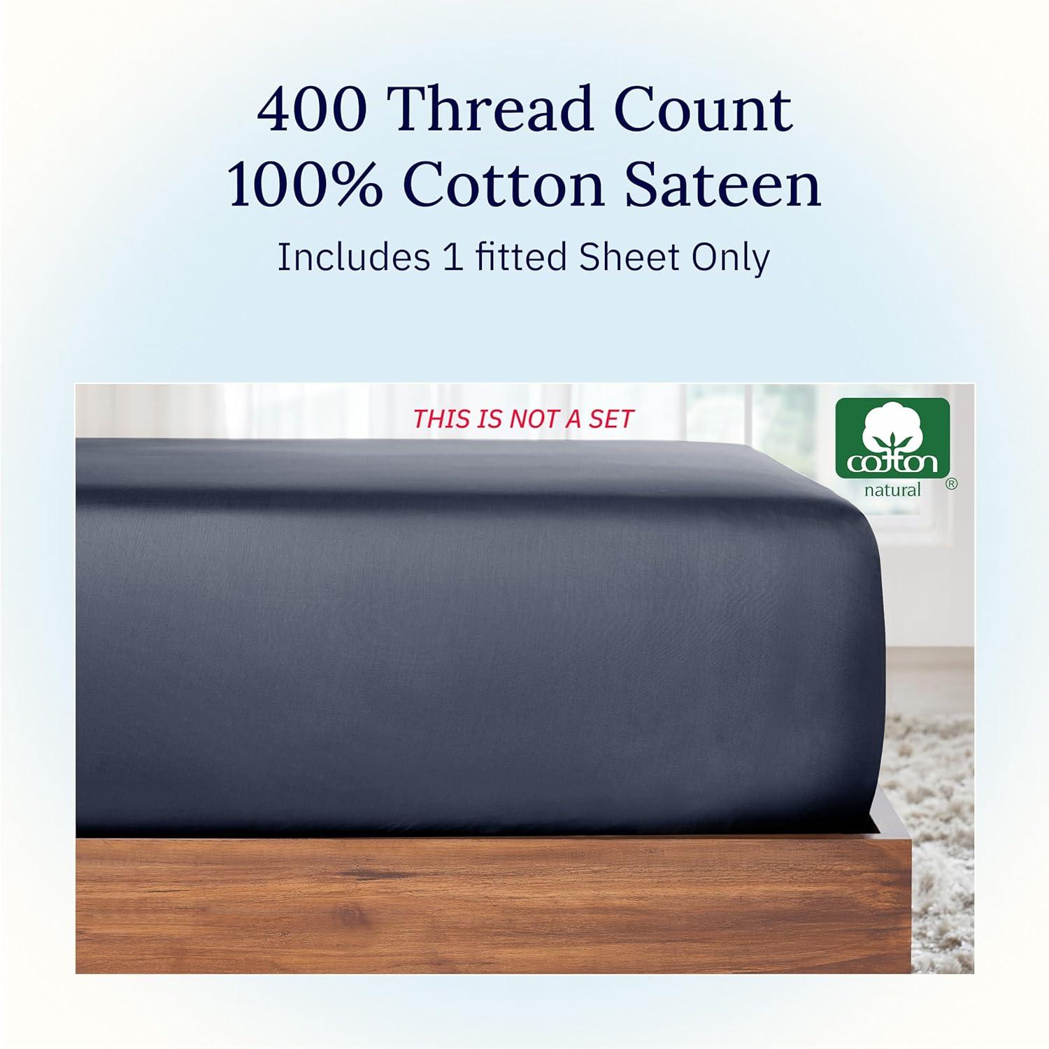 400 Thread Count 100% Cotton Fitted Sheet - California Design Den - Indigo Dusty Blue, Twin