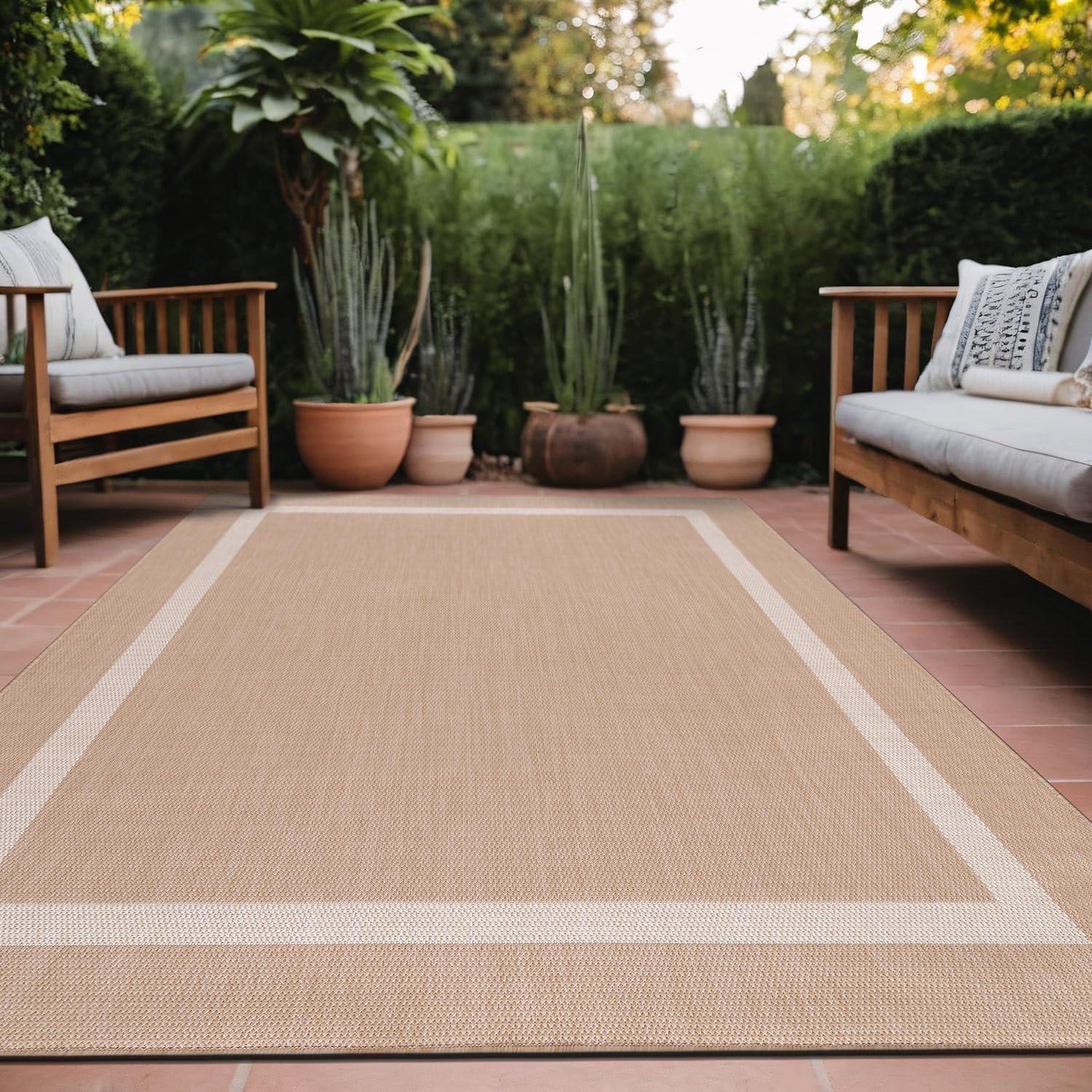 Unique Loom 6' 1 x 9' 0 Rectangle Indoor/Outdoor Border Blue Area Rug