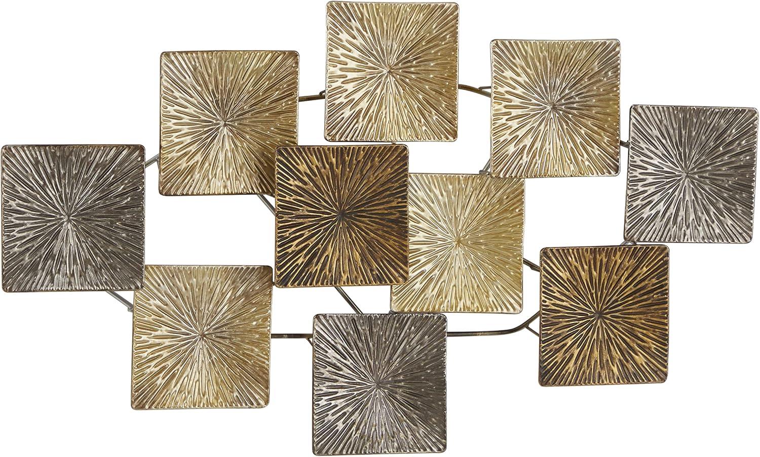 DecMode Gold Metal Carved Overlapping Square Sunburst Wall Decor