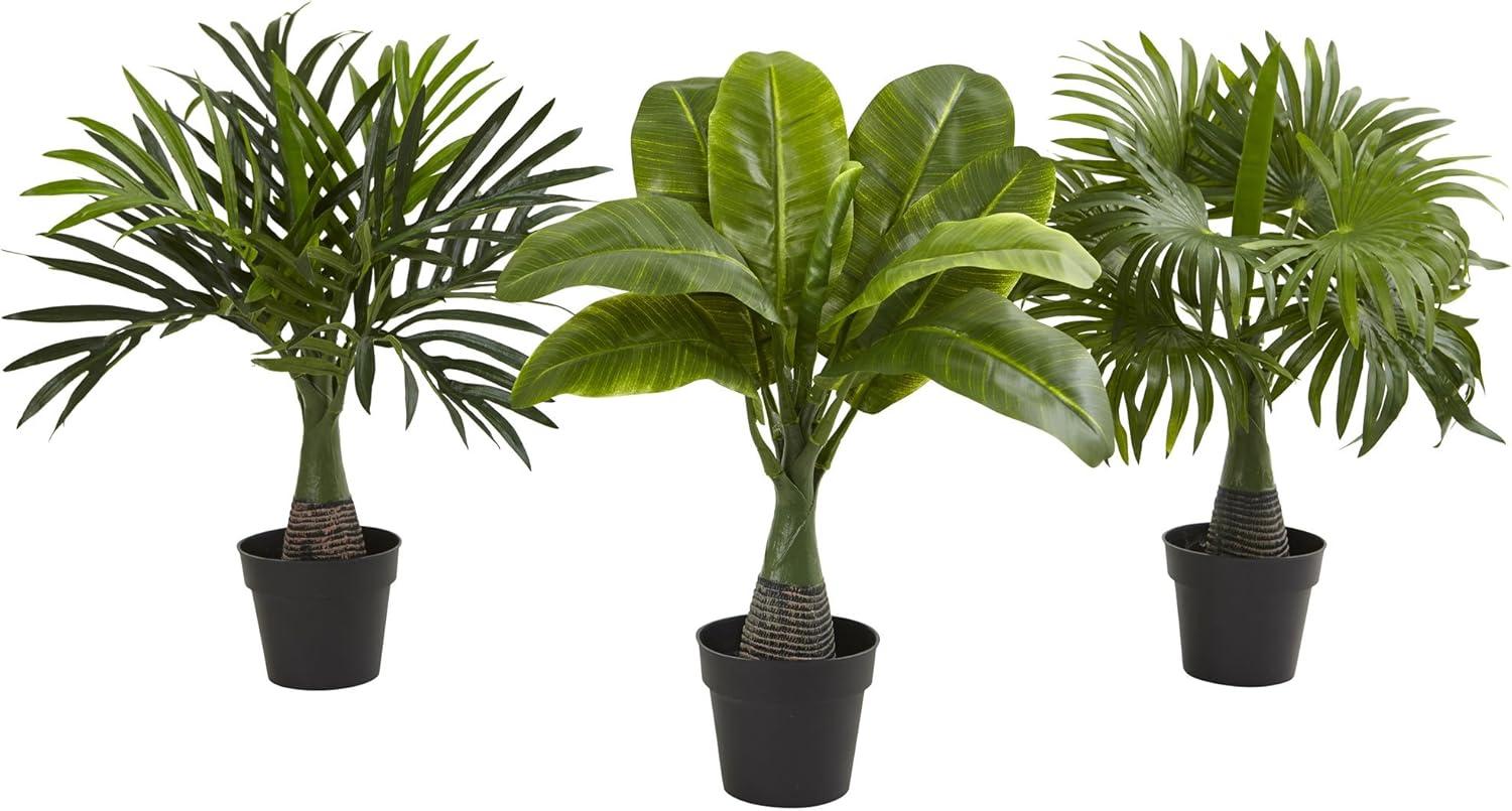 Tropical Trio Areca, Banana & Fountain Palm Artificial Plants Set