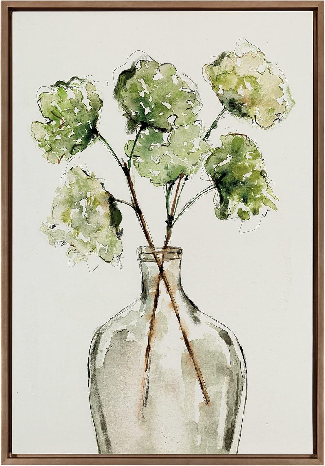 Kate & Laurel All Things Decor 23" x 33" Sylvie Greenery Vase Framed Canvas by Sara Berrenson Gold: Botanical Digital Art