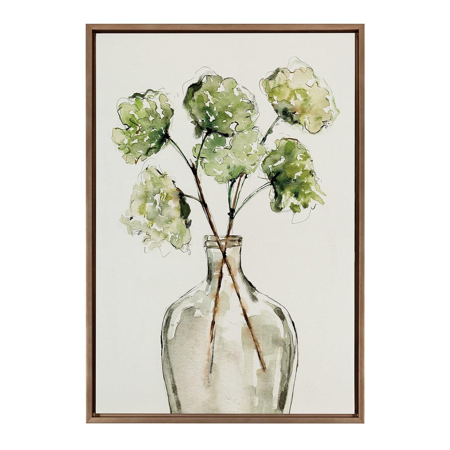 Kate & Laurel All Things Decor 23" x 33" Sylvie Greenery Vase Framed Canvas by Sara Berrenson Gold: Botanical Digital Art