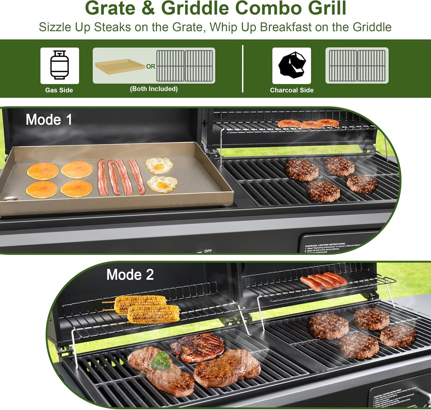 Brand-man Propane Gas Grill And Charcoal Grill Combo,grill And Griddle Combo Dual Fuel Bbq Grill With Dual Lids For Outdoor Barbecue