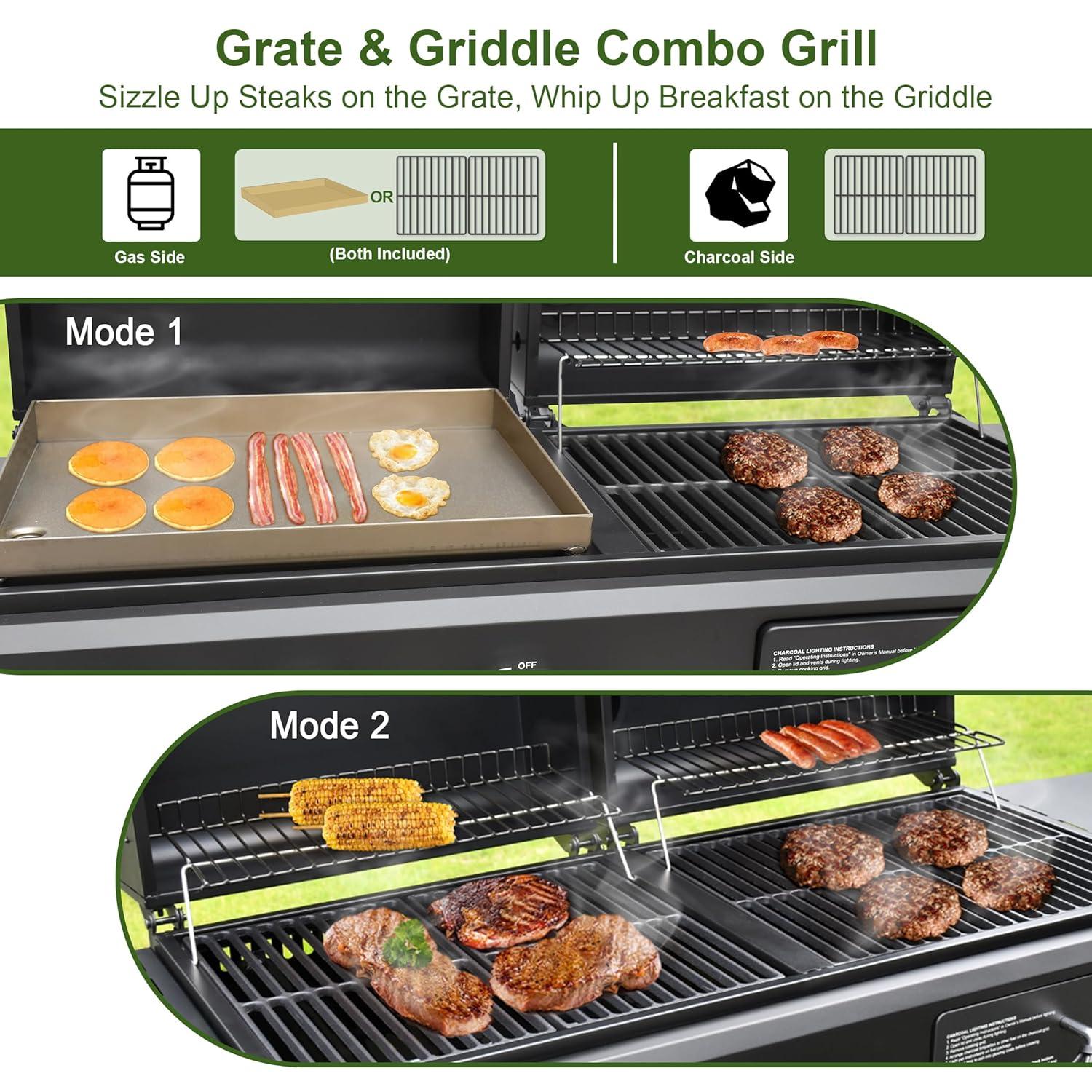 Brand-man Propane Gas Grill And Charcoal Grill Combo,grill And Griddle Combo Dual Fuel Bbq Grill With Dual Lids For Outdoor Barbecue