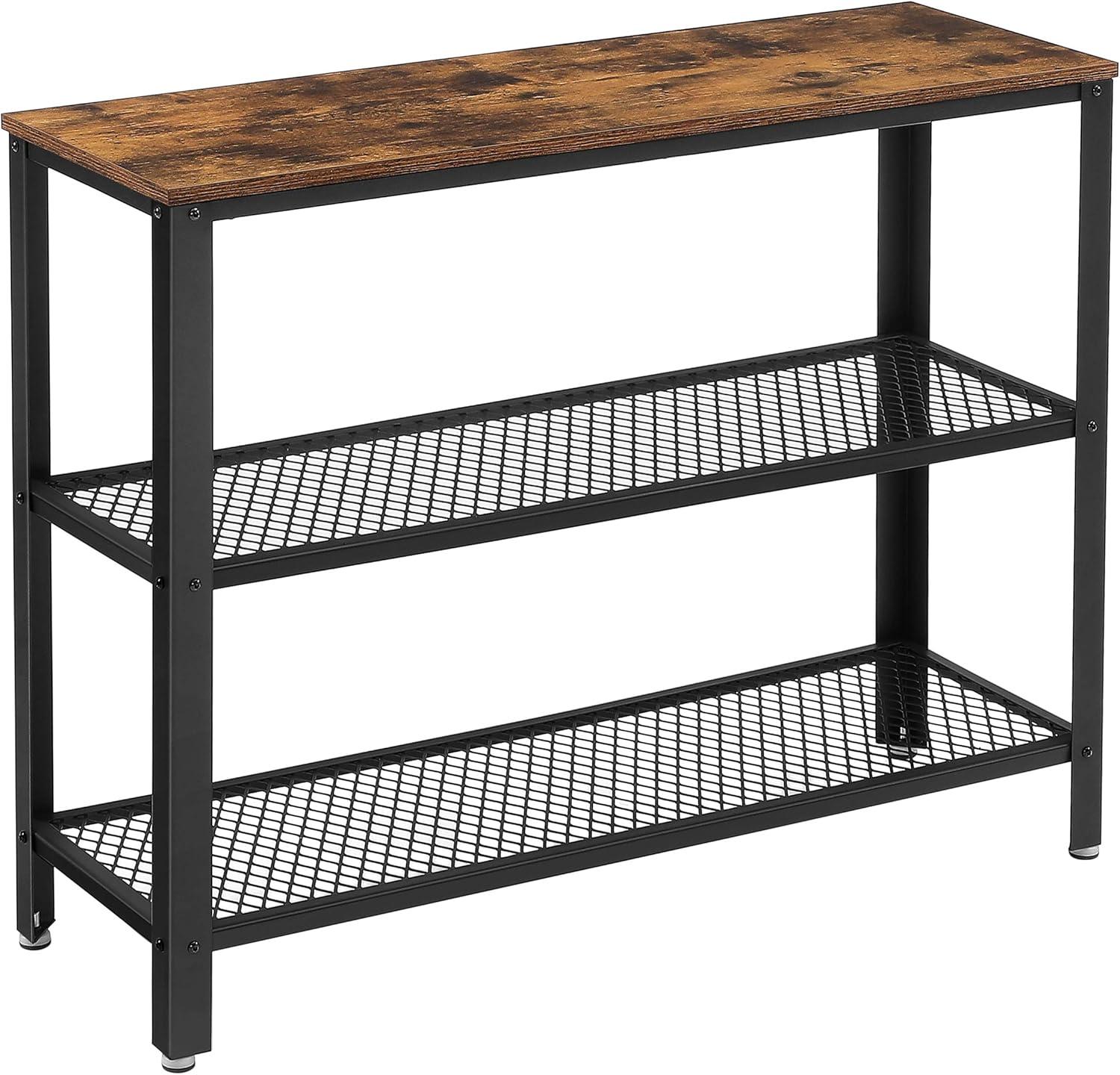 Rustic Brown and Black 40" Industrial Console Table with Storage