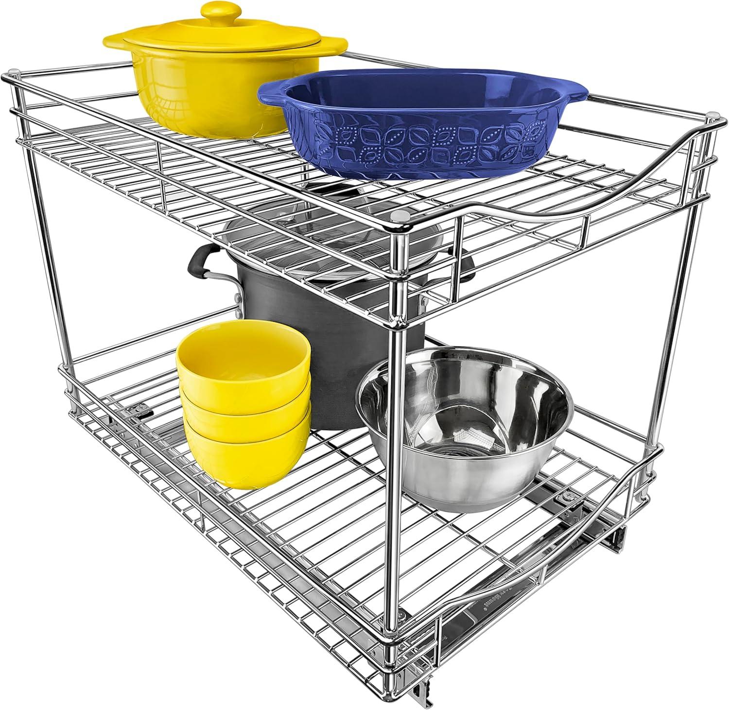 Lynk Professional 14" x 21" Slide Out Double Shelf - Pull Out Two Tier Sliding Under Cabinet Organizer