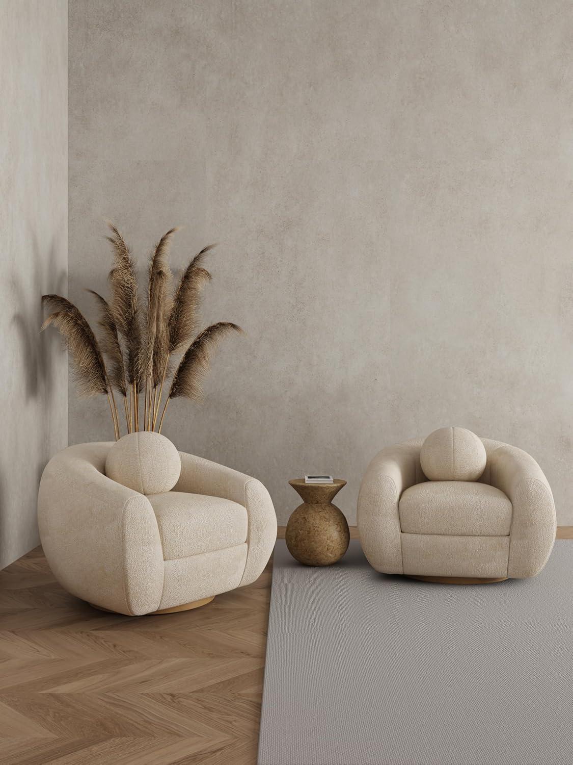 Tribeca Cream Chenille Swivel Accent Chairs with Birch Wood Base