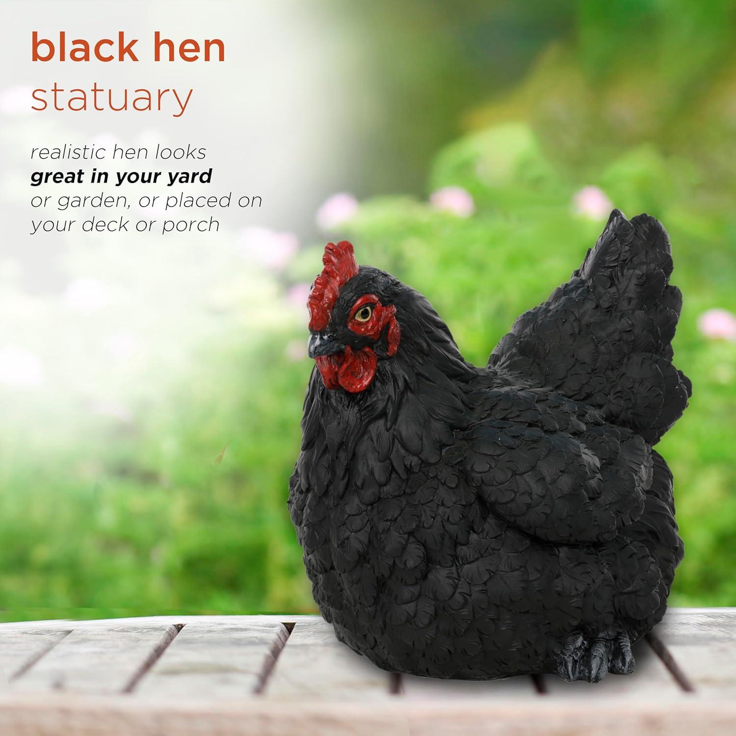 8" Black Polyresin Resting Hen Garden Statue