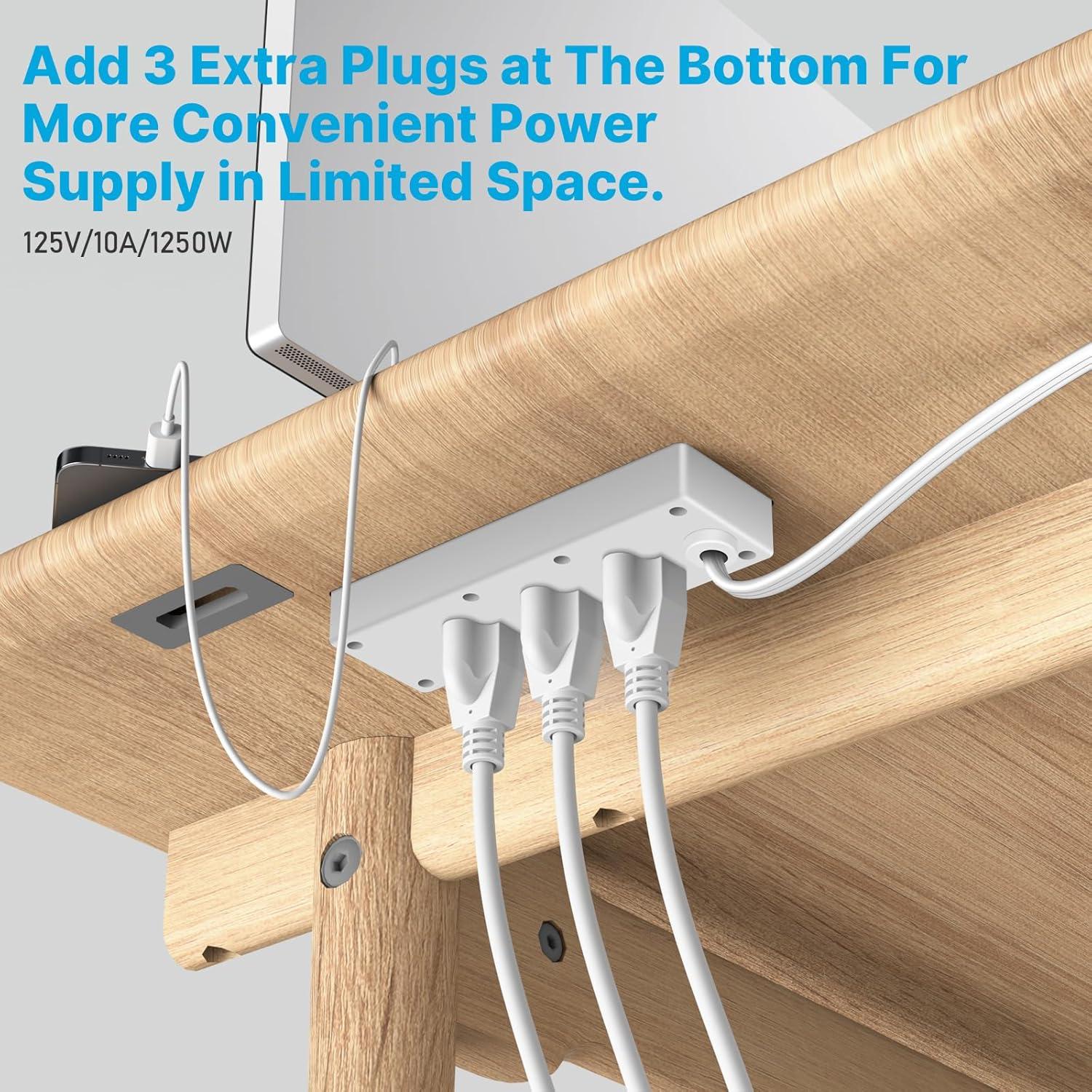 White 6-Outlet Recessed Power Strip with USB Ports and 6 ft Cord