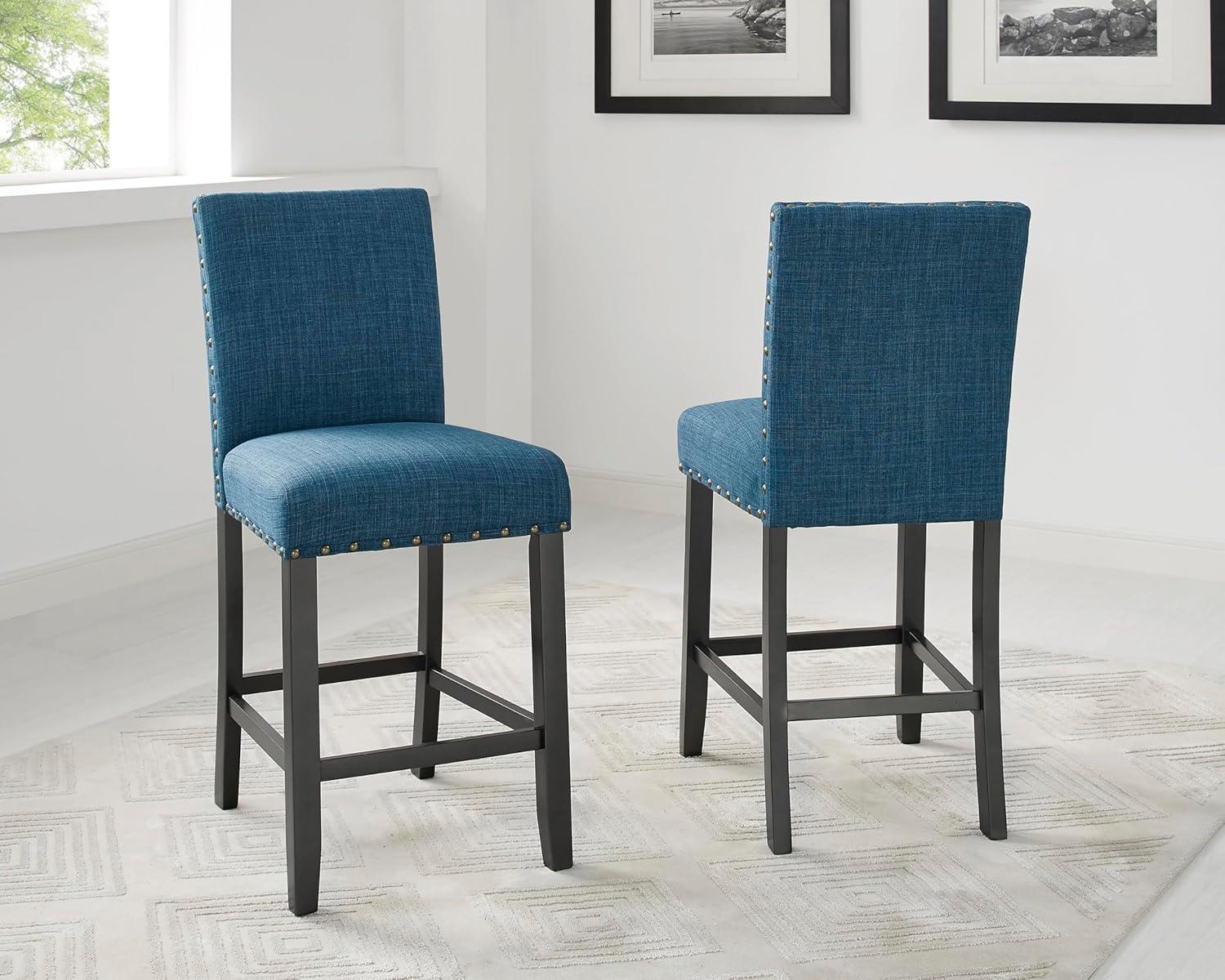 Blue Fabric Counter Height Stools with Espresso Wood Frame