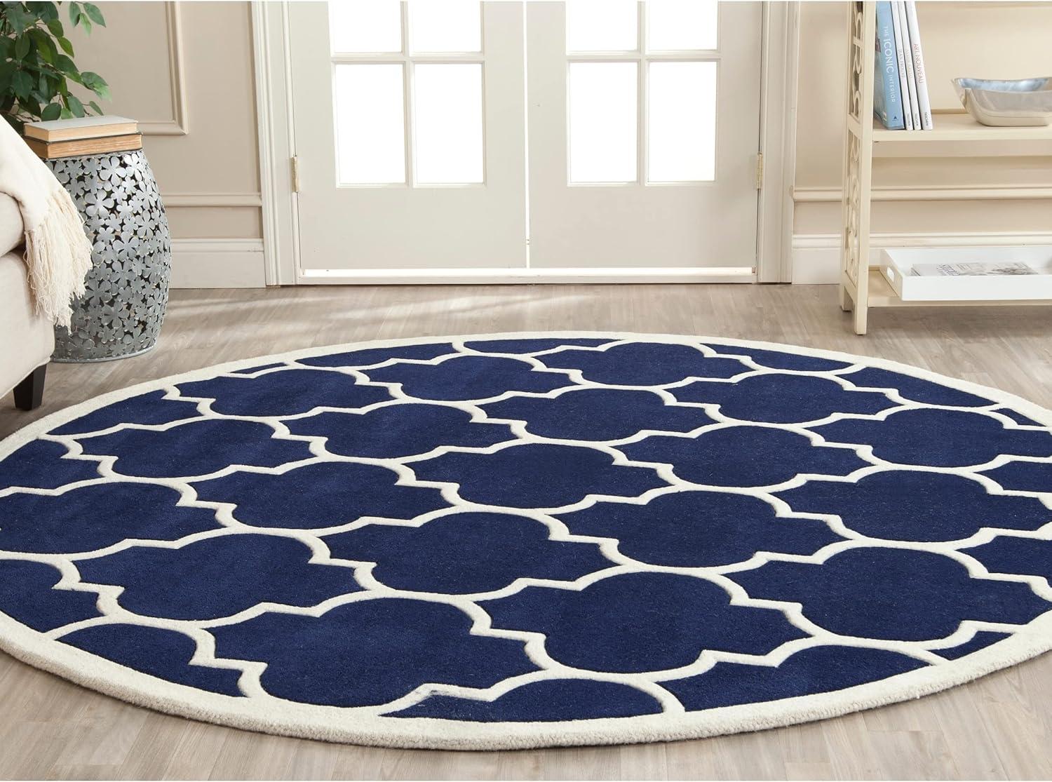 SAFAVIEH Chatham Gavin Geometric Wool Area Rug, Dark Blue/Ivory, 4' x 6'