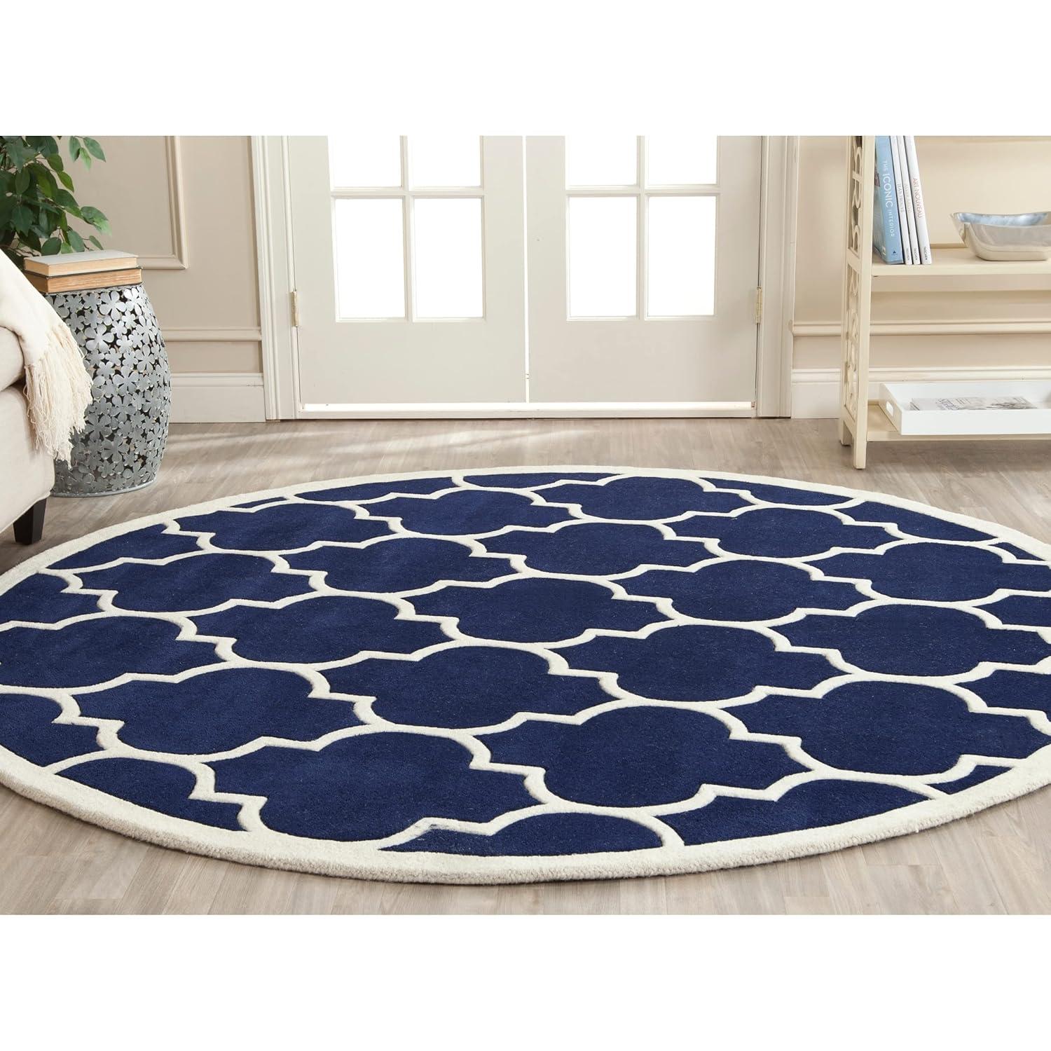 SAFAVIEH Chatham Gavin Geometric Wool Area Rug, Dark Blue/Ivory, 4' x 6'