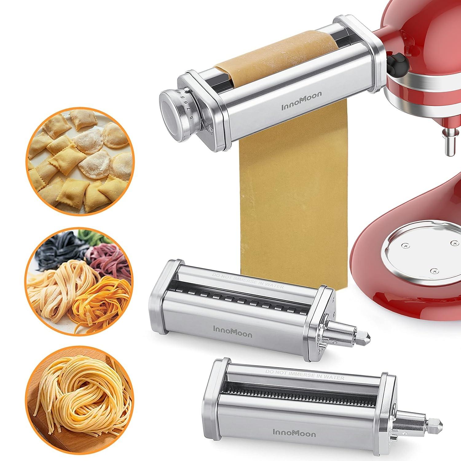 EIGTHTAIL 3 Piece Pasta Attachments for KitchenAid Stand Mixer Included Pasta Roller Spaghetti Cutter