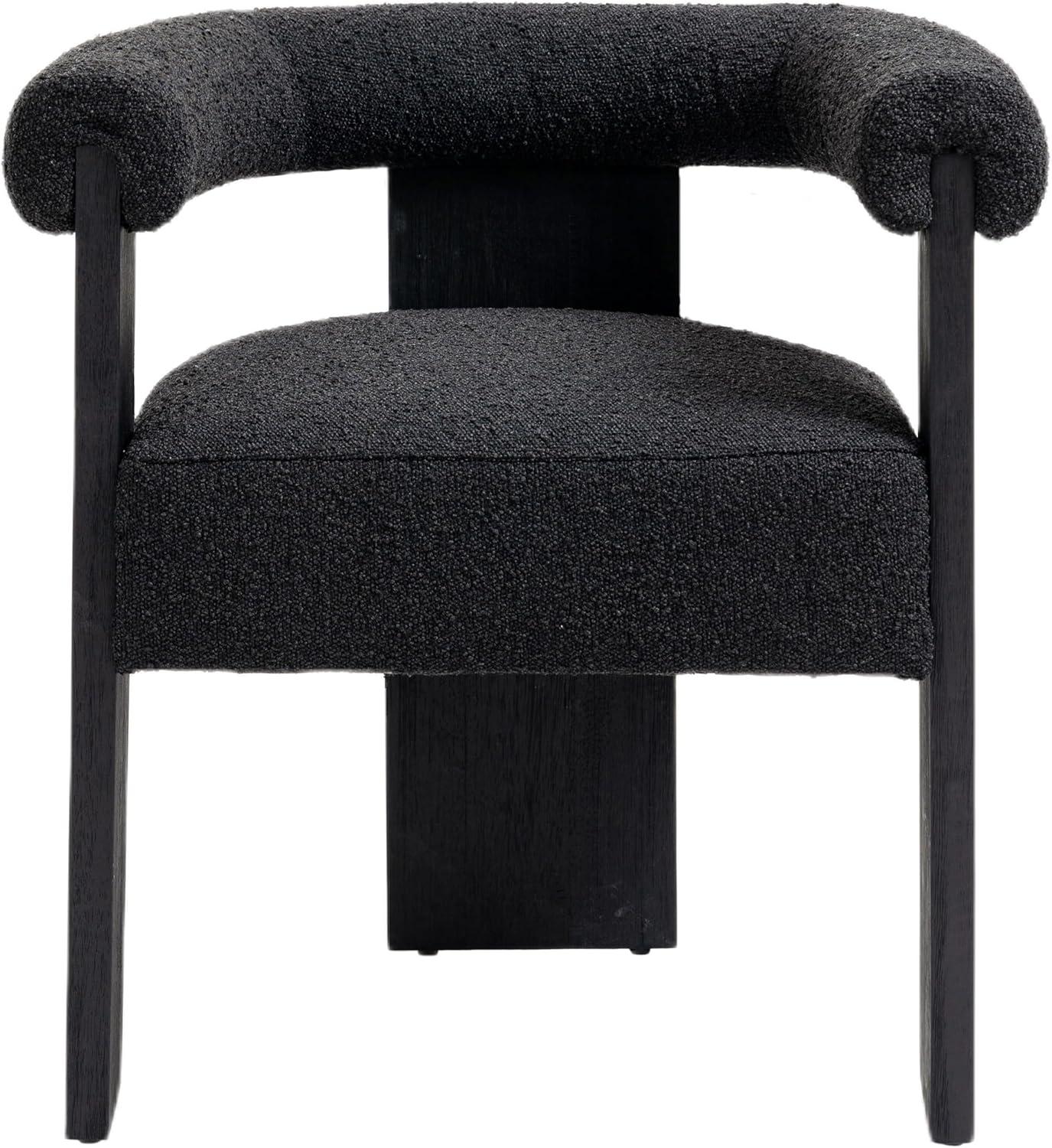 Black Boucle Fabric Mid-Century Modern Arm Chair with Wood Frame