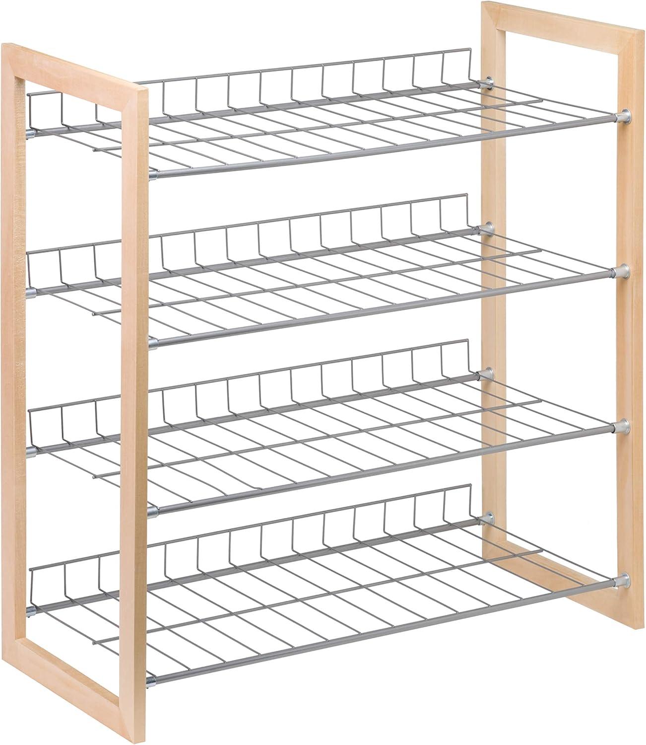 Contemporary 4-Tier Chrome & Natural Wood Storage Rack