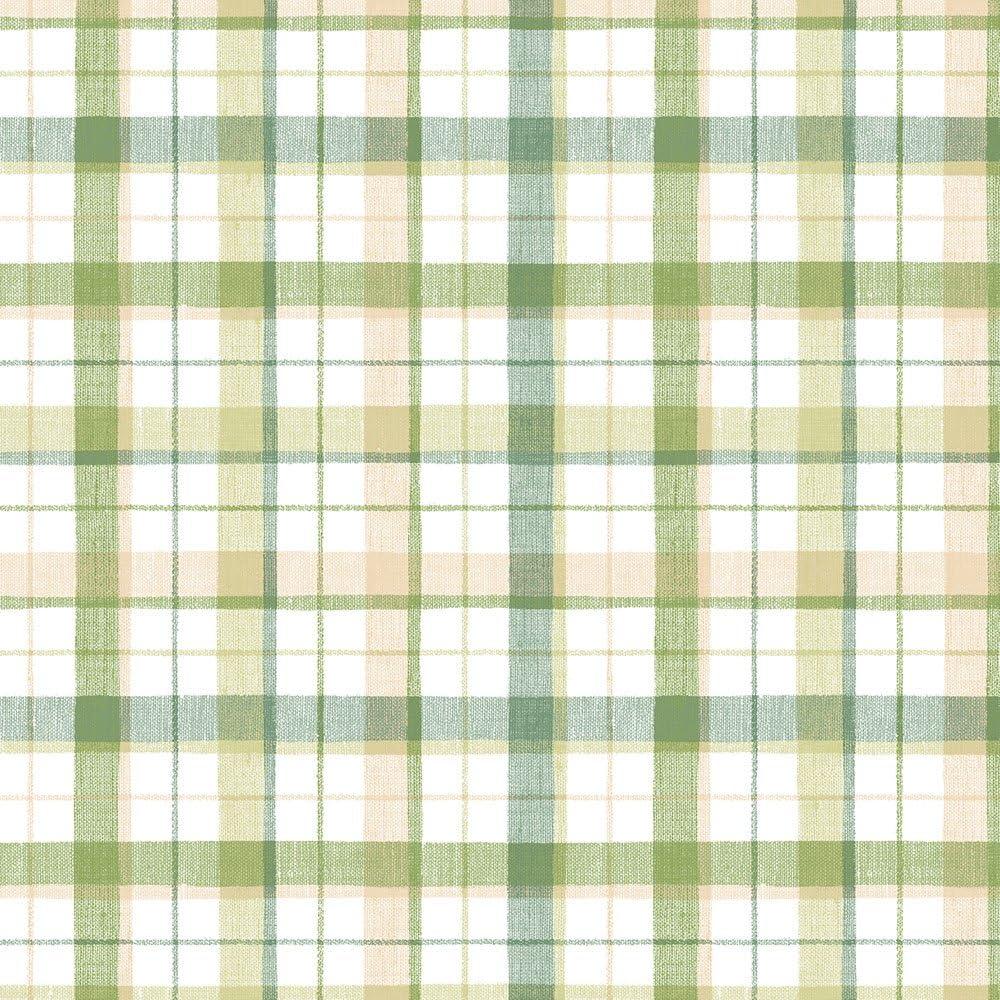 Green and Beige Plaid Pre-pasted Vinyl Wallpaper