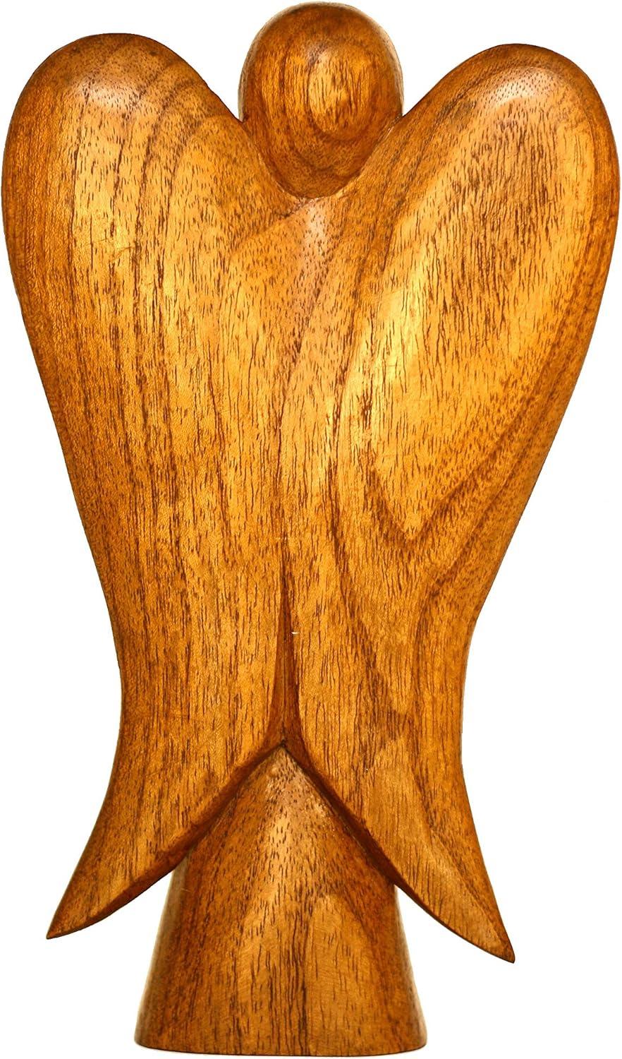 Hand Carved Suar Wood Praying Angel Statue - 10" Tall