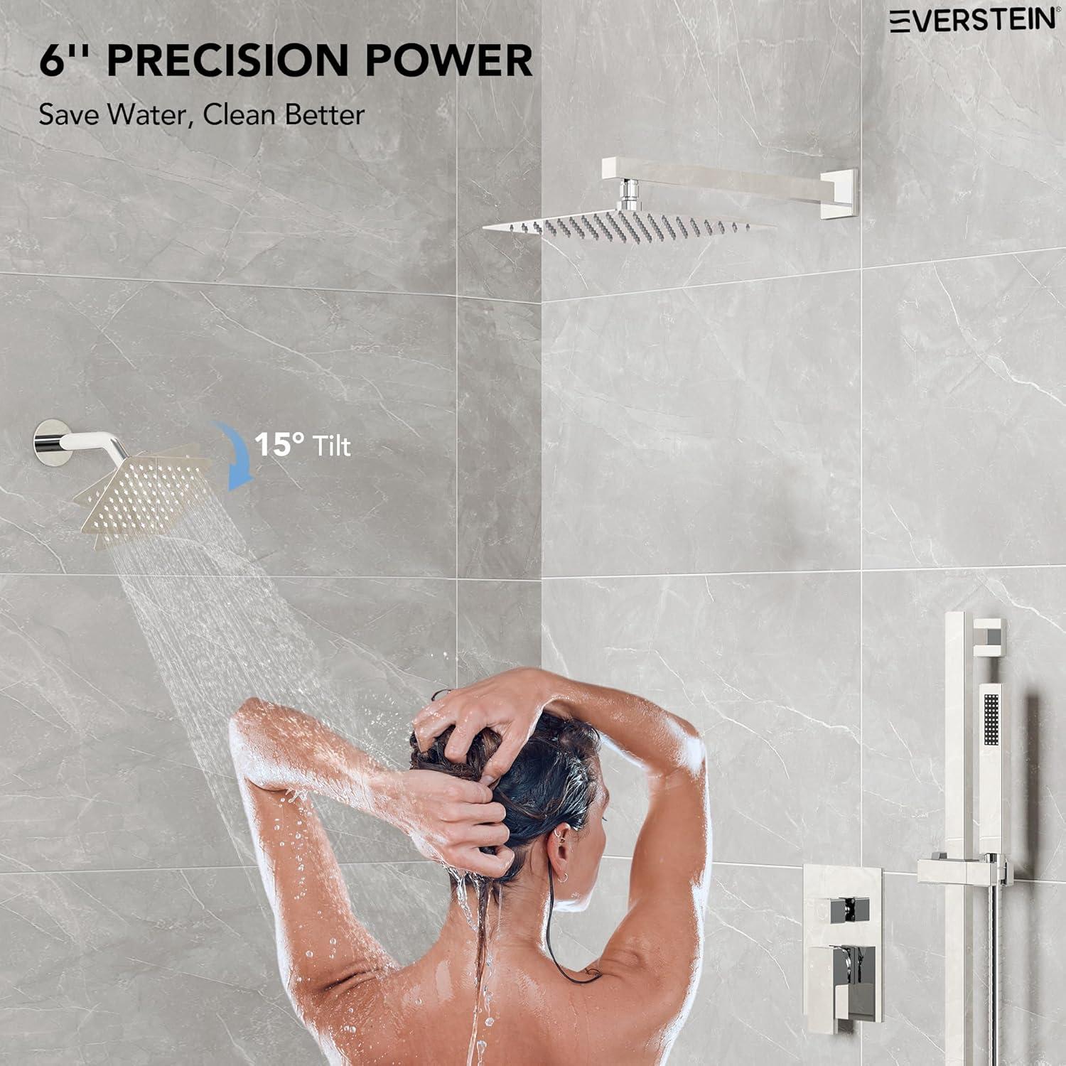 EVERSTEIN DualJetSpa 10-Inch High-Pressure Rainfall Shower Faucet with Handheld Spray, Wall Mount Dual Showerheads System with Slide Bar and Rough-in Valve SFS-1059-CH10
