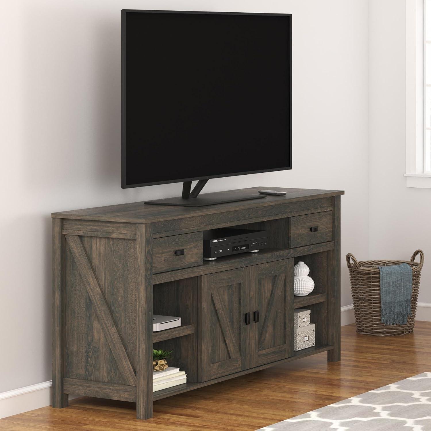 Farmington Gray Weathered Oak TV Stand with Cabinet for 60" TVs