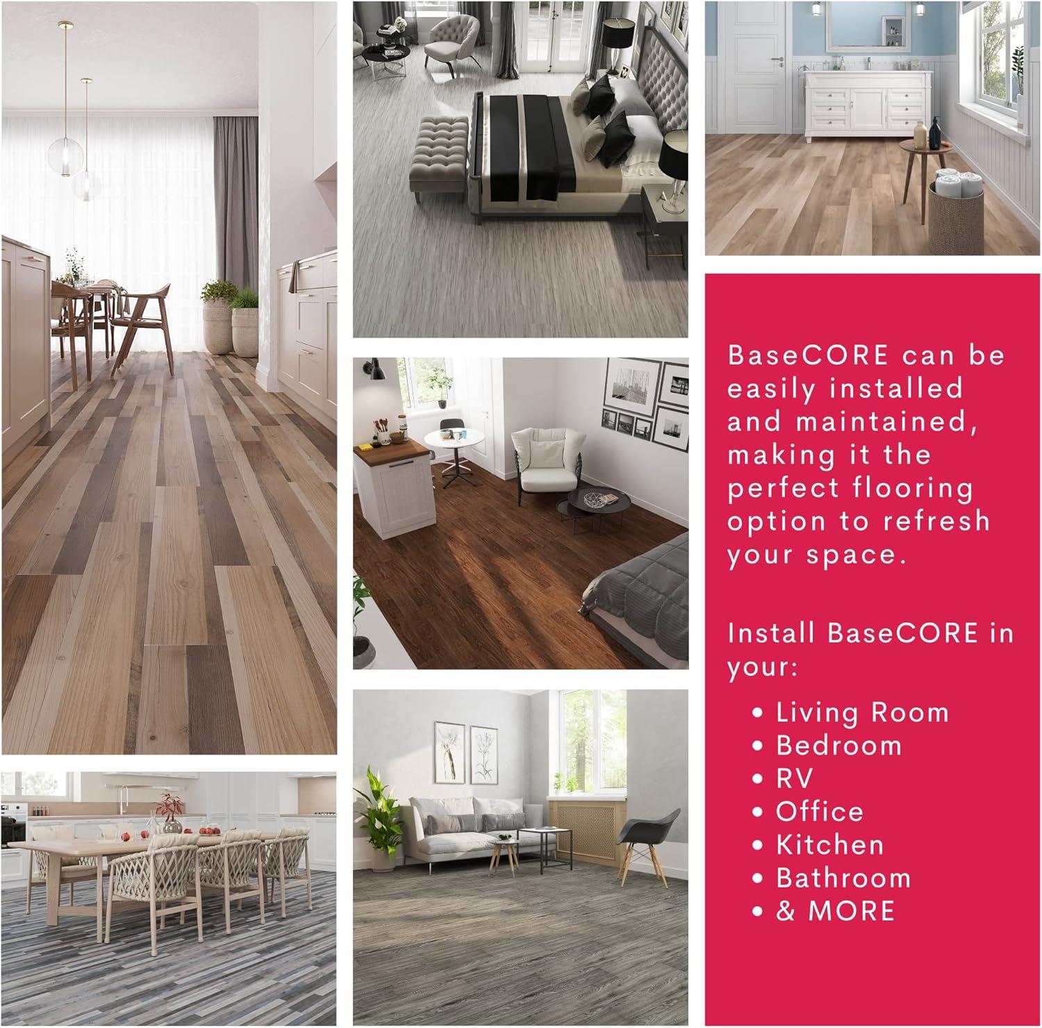 BaseCore 12mil x 6" W x 36" L Peel and Stick Luxury Vinyl Plank Flooring