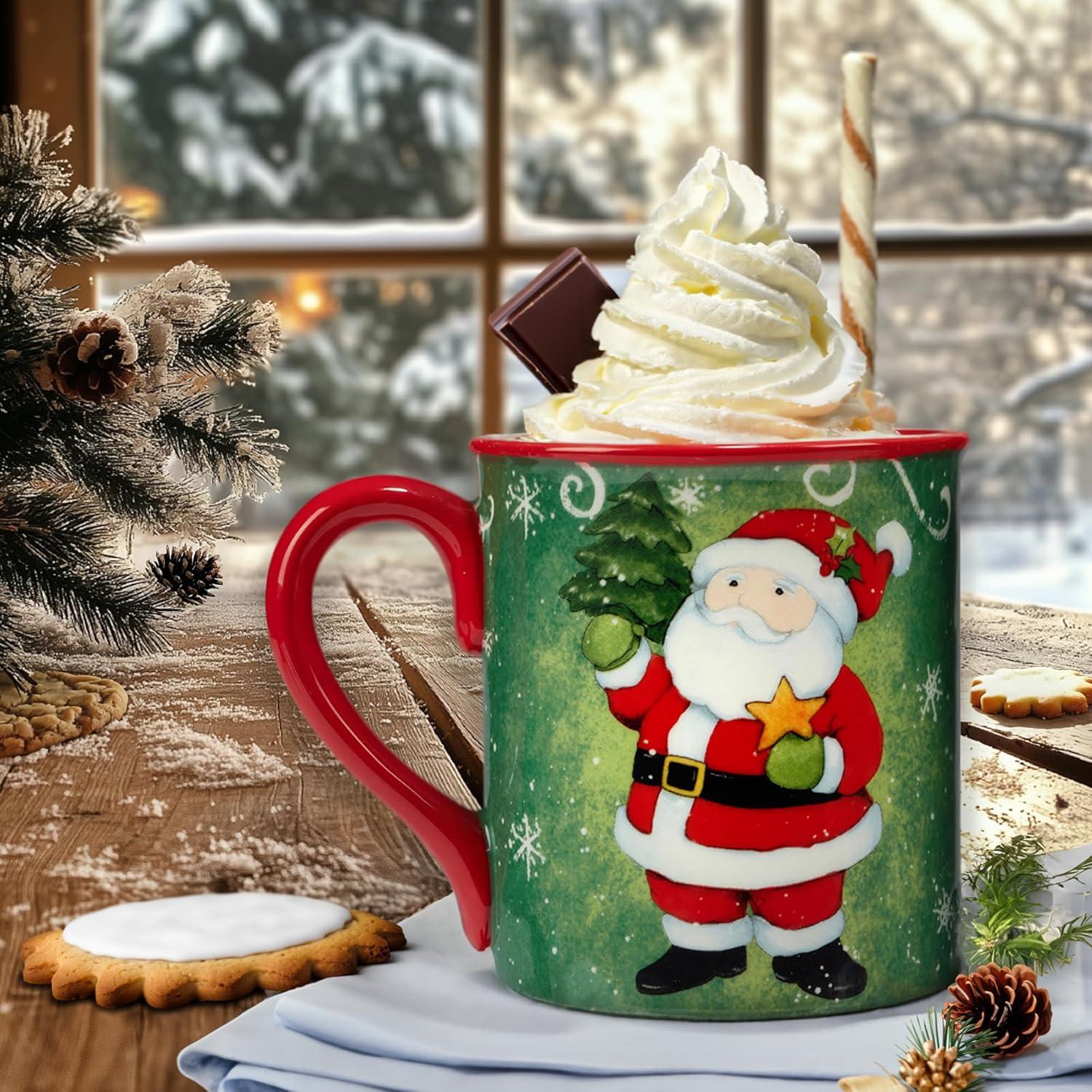 Holiday Magic Santa Ceramic Christmas Mugs, Set of 4