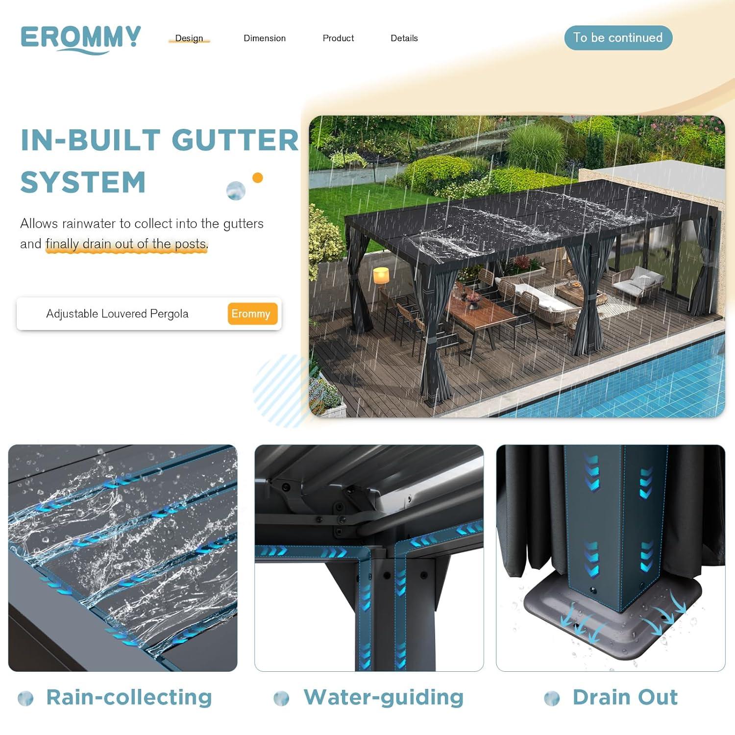 Erommy 10' x 20' Hardtop Gazebo, Adjustable Metal Roof with Curtains & Netting