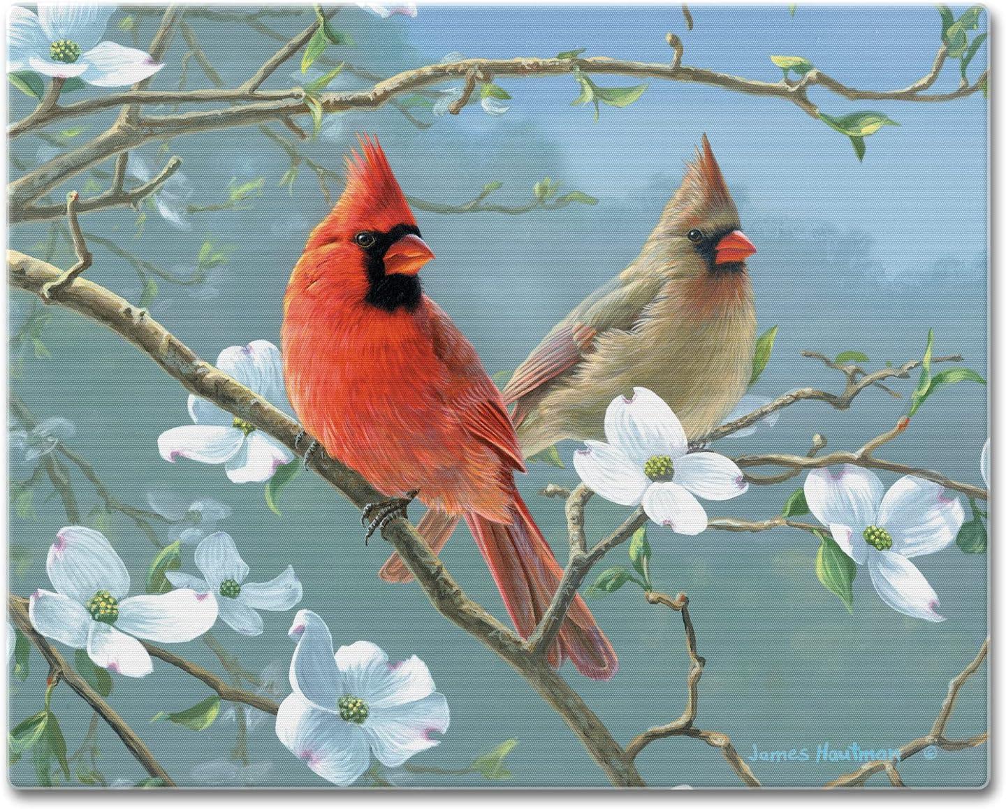 Beautiful Songbirds Tempered Glass Cutting Board with Cardinal Design