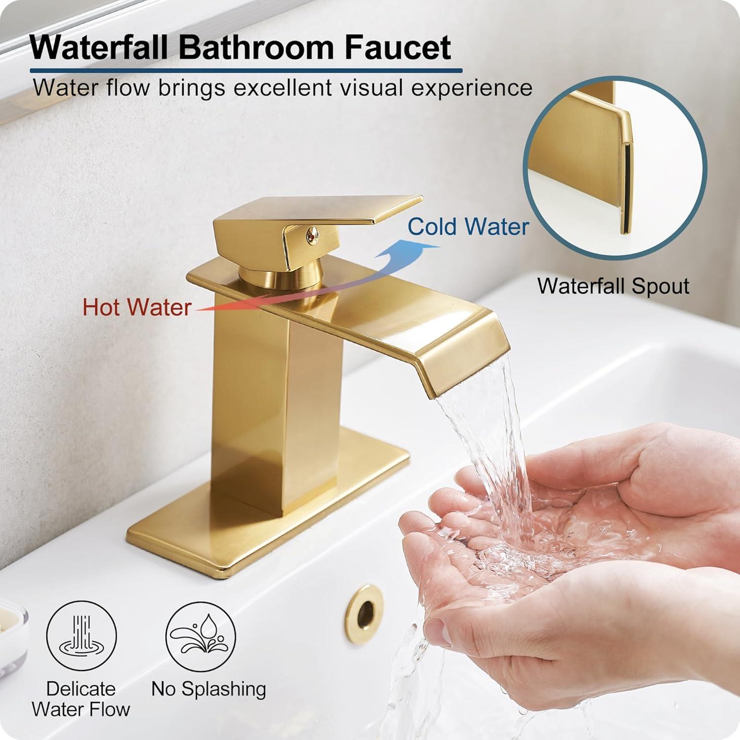 HGN Waterfall Spout Bathroom Faucet with Pop-up Drain