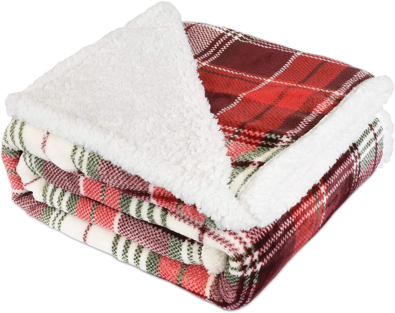 Catalonia Plaid Fleece Throw Blanket, Super Soft Warm Snuggle Christmas Holiday Throws for Couch Cabin Decro, Checkered, 50x60 inches