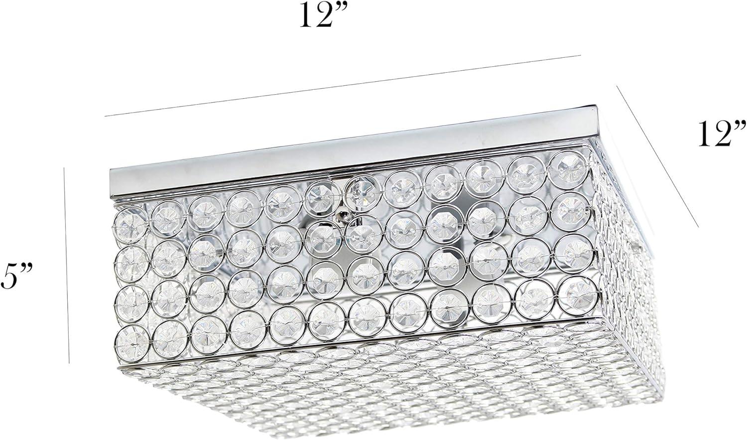 Elegant Designs Elipse Crystal 12" Modern Metal 2 Light Squared Ceiling Flush Mount Fixture, Chrome