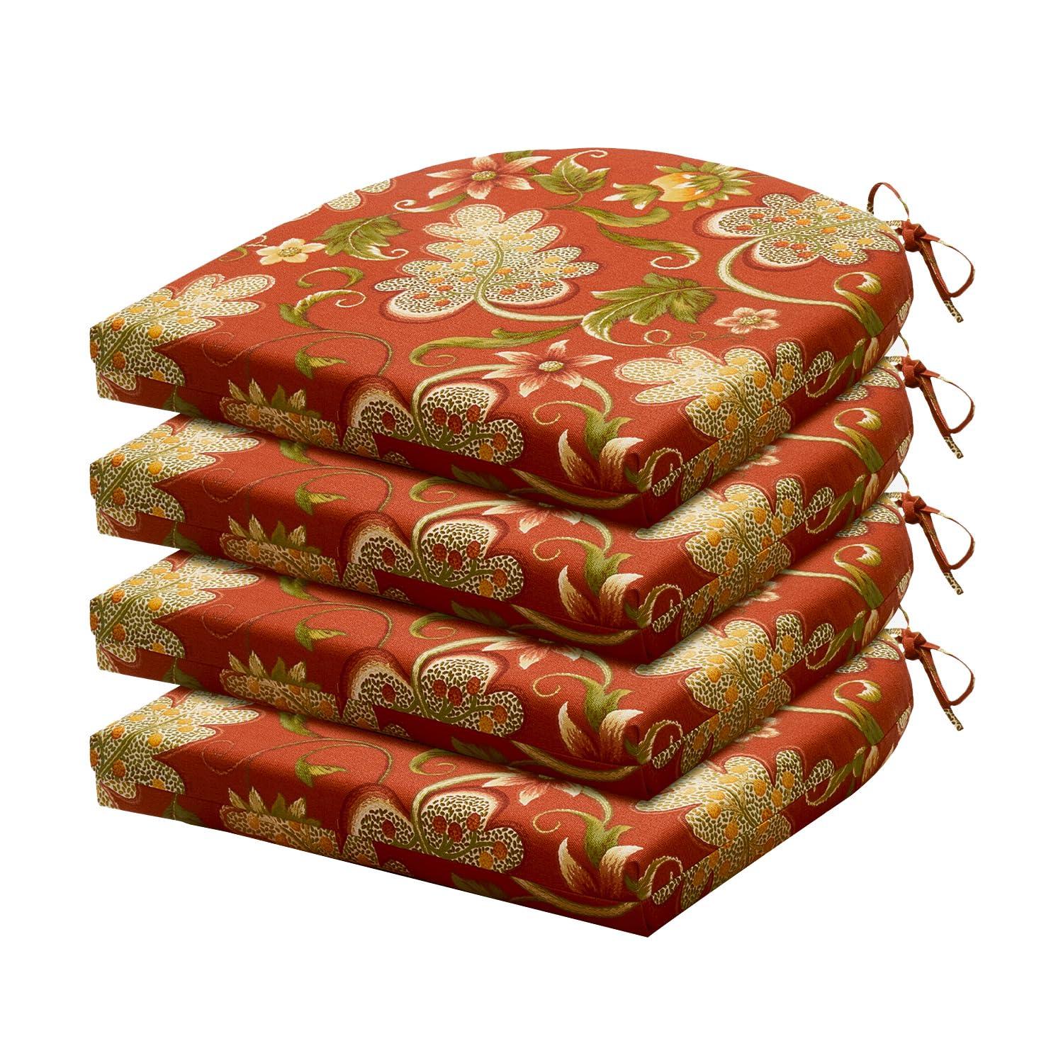 LOVTEX Outdoor Chair Cushions Set of 4, Waterproof Patio Chair Cushions with Ties, 17 x 16 x 2 inch, Floral