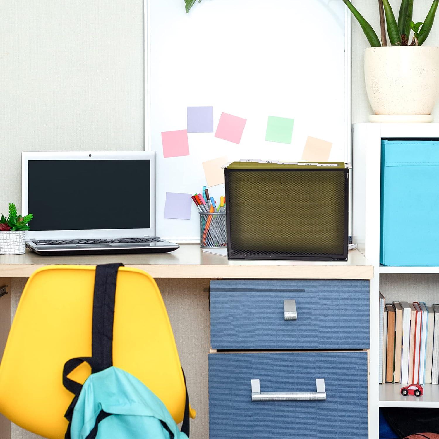 EASEPRES Desk Hanging File Organizer with 5 Folders, Mesh Metal Letter-Size Desktop File Holder Box for Filing Folder Storage Basket, 1 Pack Black, 12.2 x 9.45 x 5.45 inches