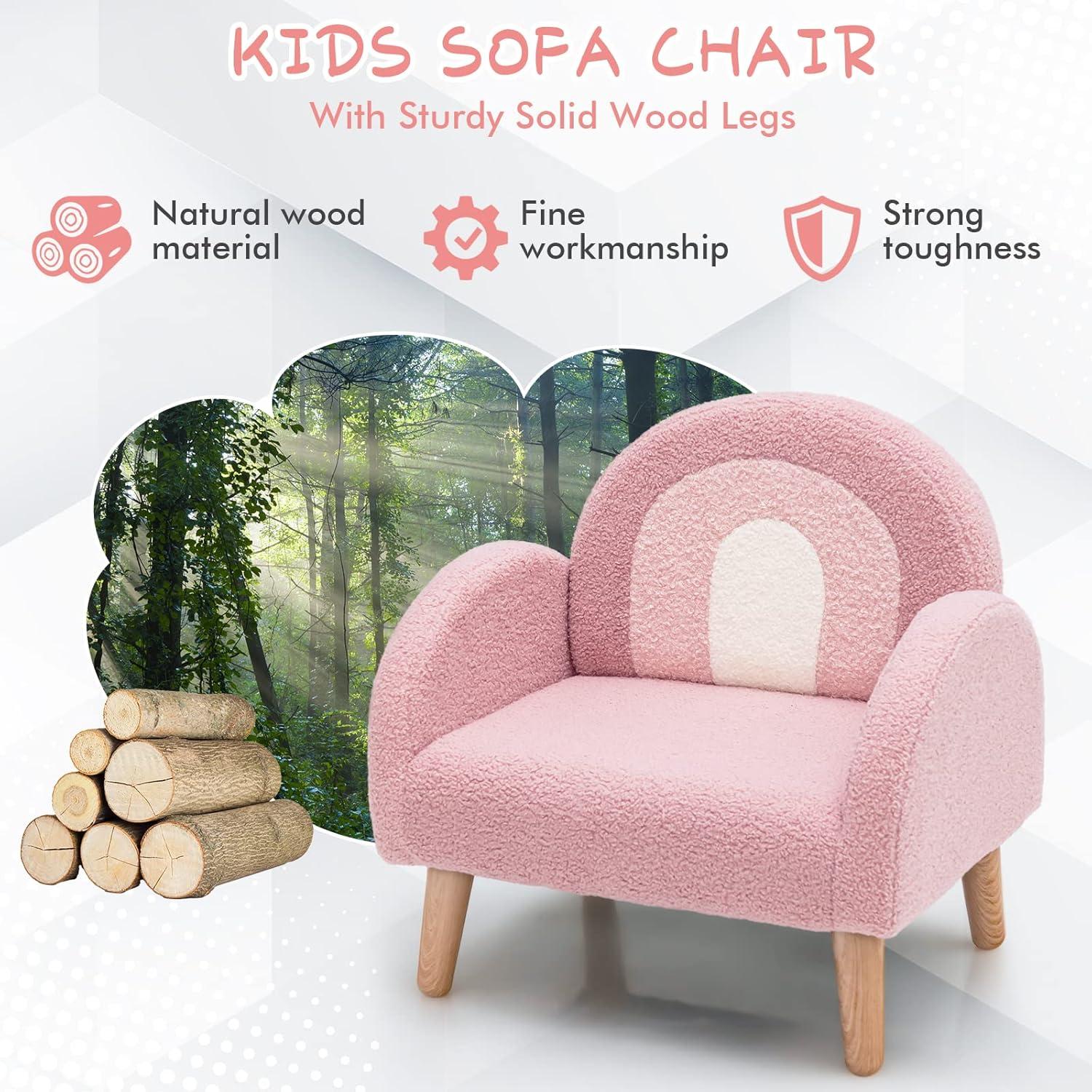 Pink Velvet Kids Armchair with Wooden Legs