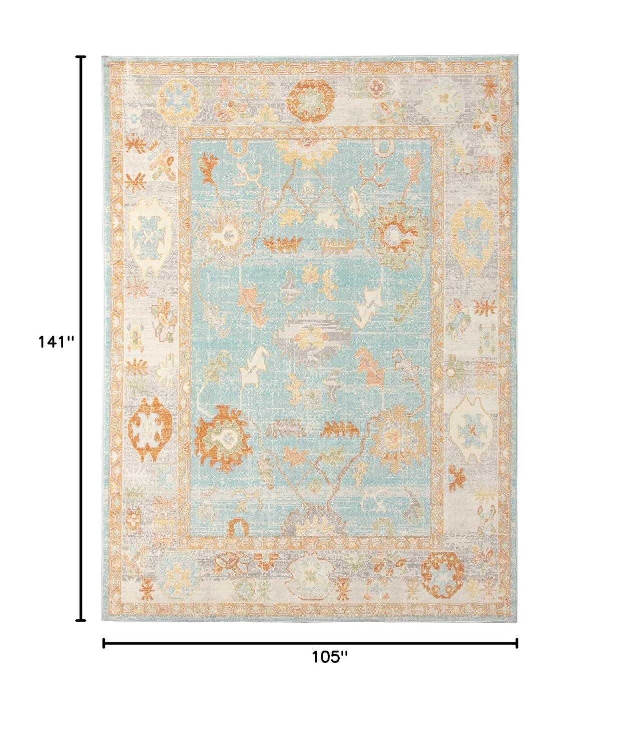 Bohemian 9 ft. X 12 ft. Aqua Border, Floral, Oriental Area Rug