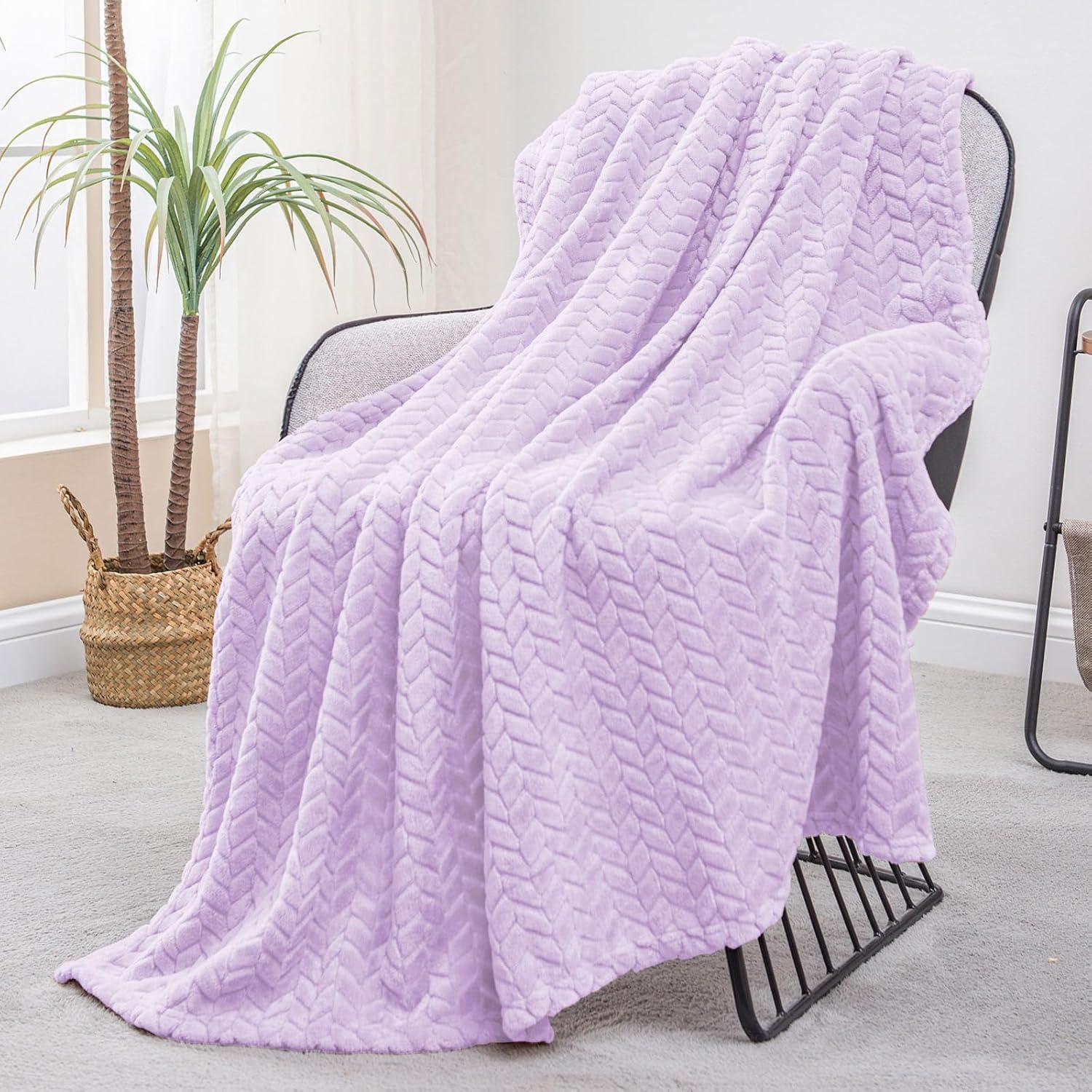 PAVILIA Soft Waffle Blanket Throw for Sofa Bed, Lightweight Plush Warm Blanket for Couch , Lavender Purple/Throw - 50x60