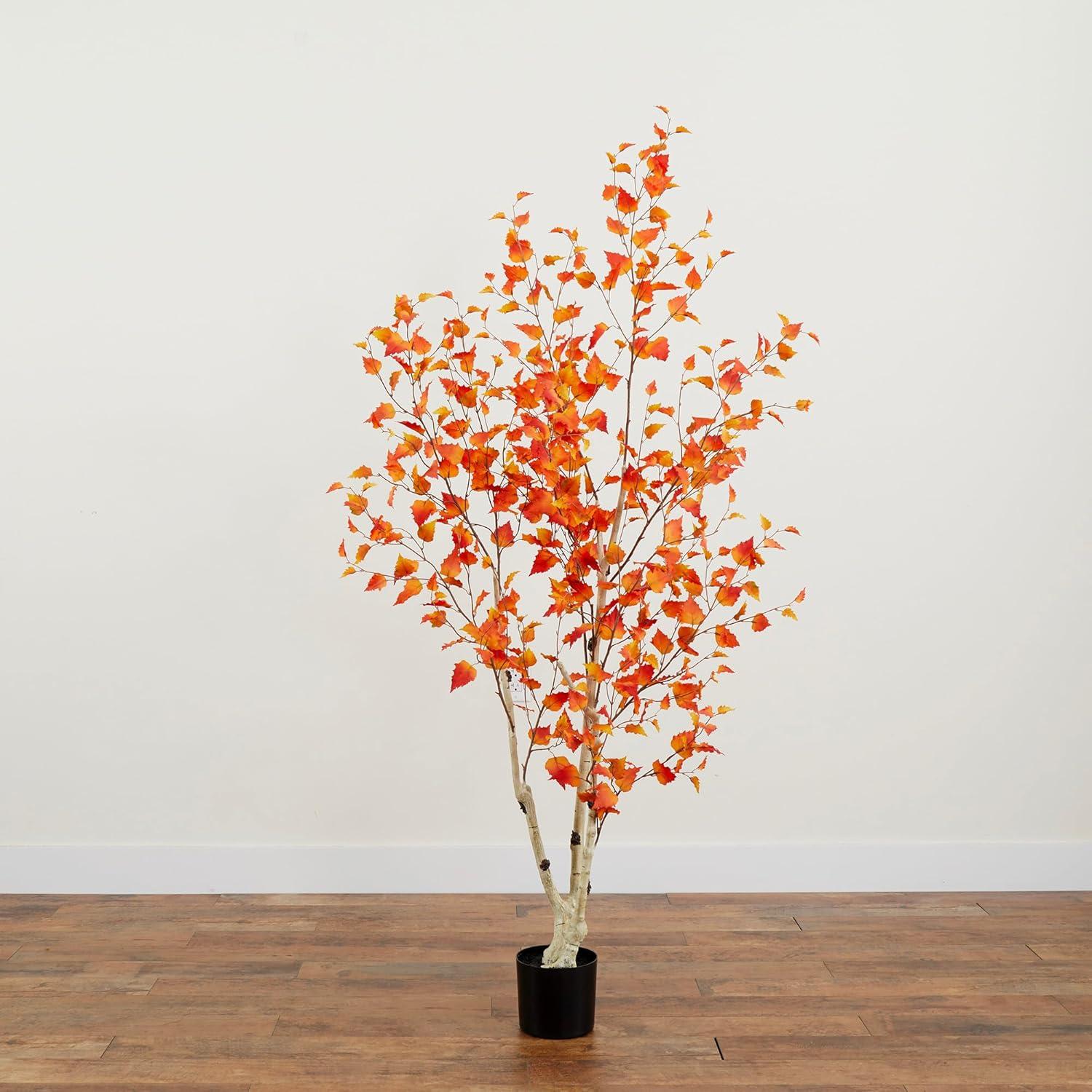 6ft Autumn Birch Artificial Fall Tree in Black Pot