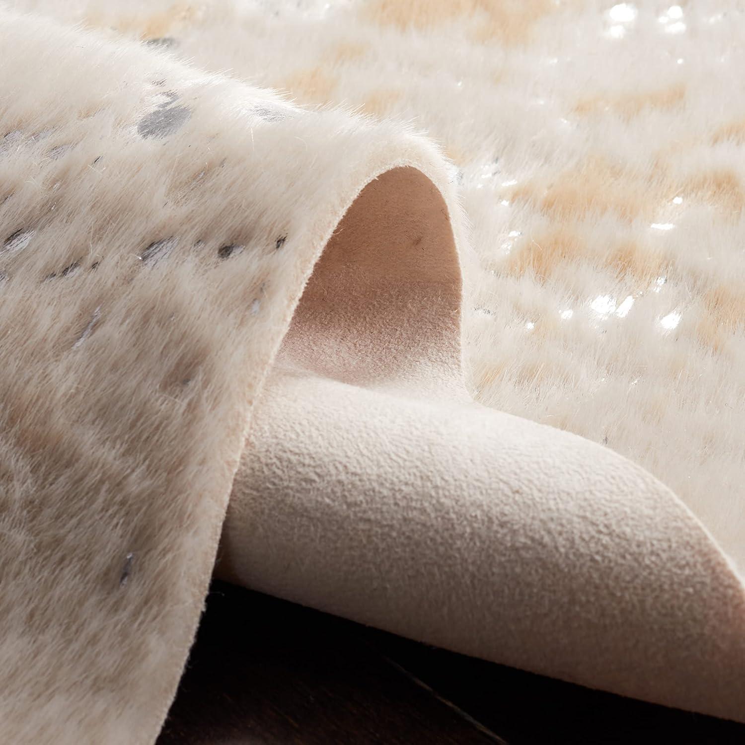 SAFAVIEH Faux Cow Hide Dalia Novelty Area Rug, Beige/Silver, 5' x 6'5"