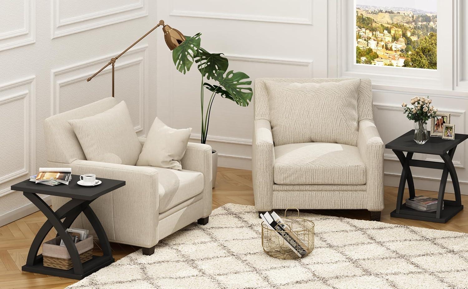 End Side Table Set Of 2, Modern End Table With Storage Shelf, X-Design Side Table Living Room