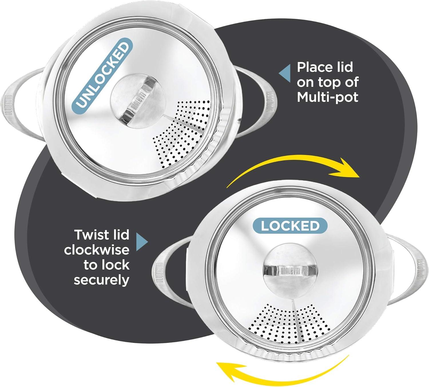 Bialetti 6 Quart Nonstick Oval Pasta Pot with Strainer Lid, Stainless-Steel