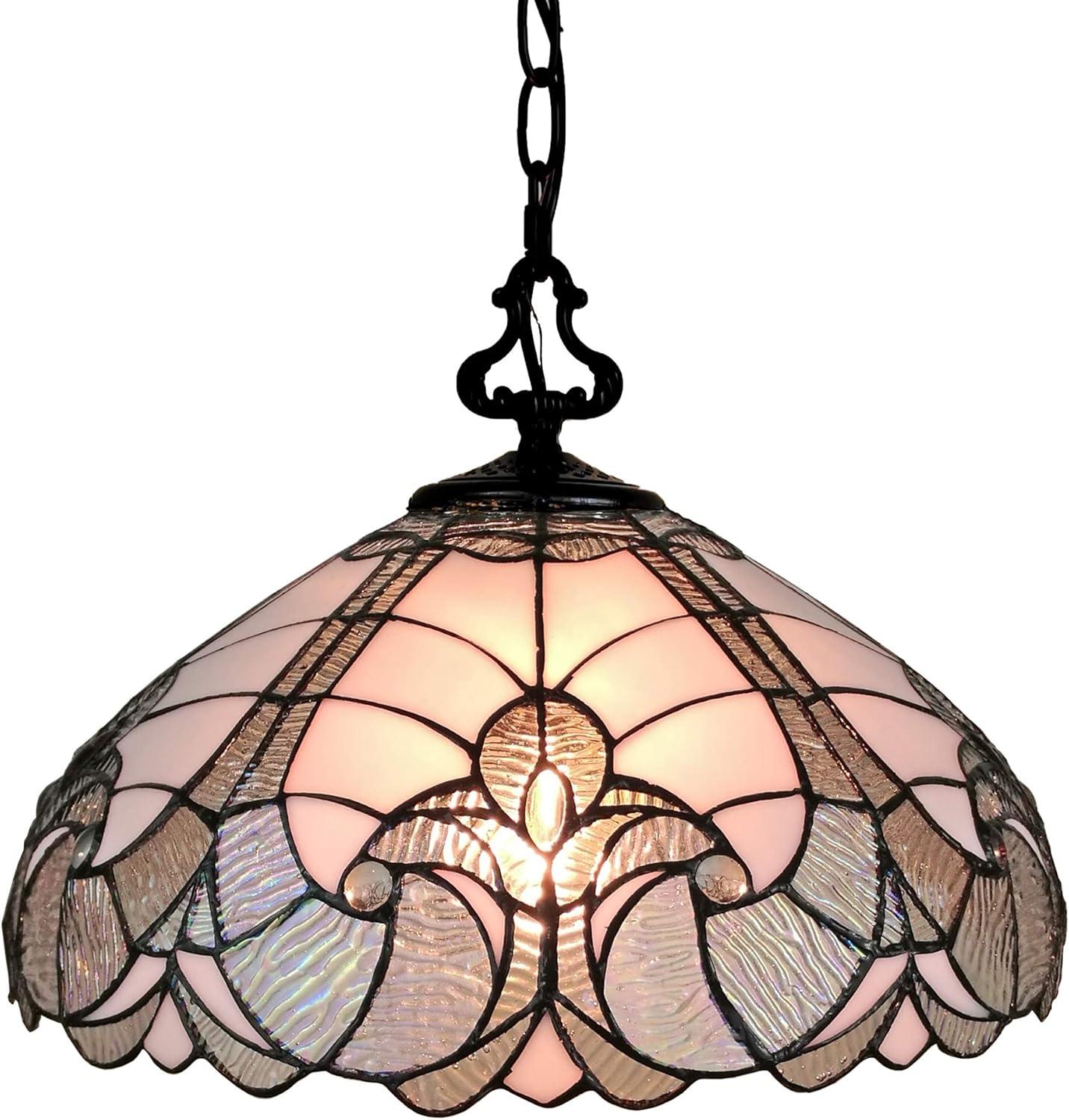 Amora Lighting  16 in. Wide Tiffany Style Hanging Lamp, White